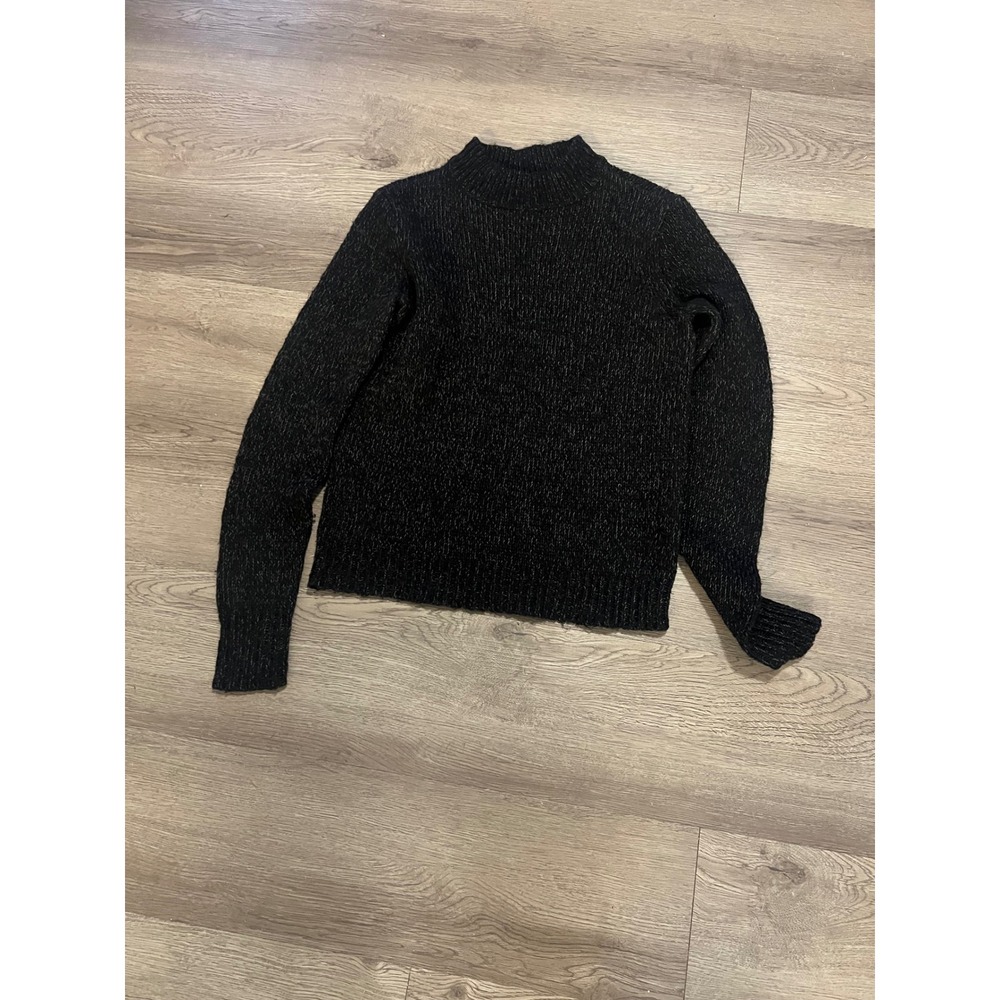 Vero Moda Women Black White Mock Neck Knit Sweater Long‎ Sleeve Ribbed Trim